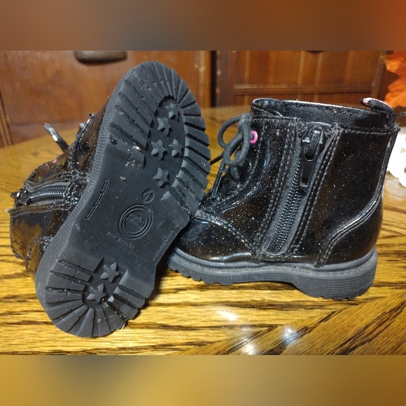 Toddler Size 4 Wonder Nation Black Sparkle Zip Lace-up Hiking Walking Boots - Picture 5 of 8